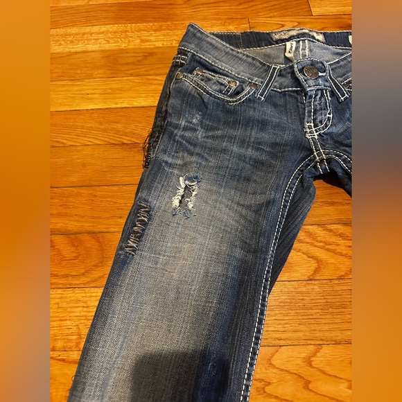 Vintage Y2K BKE Denim Stella Flare Jeans Distressed Low Rise Embroidered - Picture 4 of 10